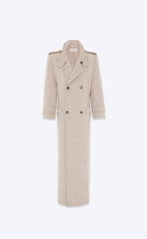 YSL Oversized Coat In Wool Beige | HWNTJ4018