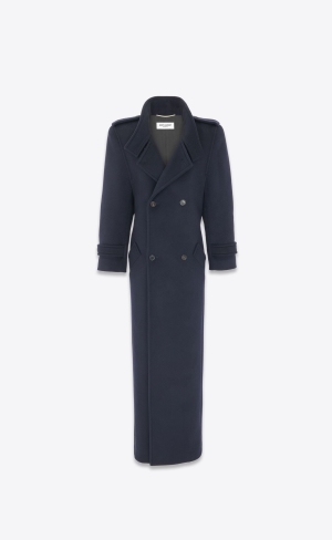 YSL Oversized Coat In Wool Marine | LZPNH7395