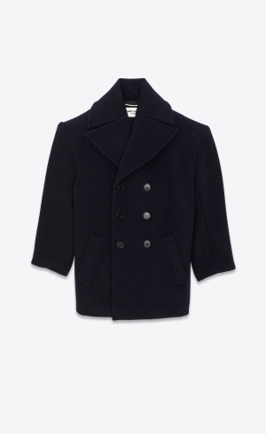 YSL Oversized Peacoat In Chevron Wool Dark Navy | NWIJD3816