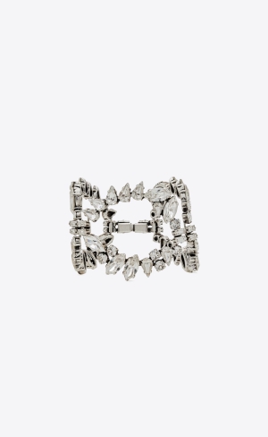 YSL Oversized Rhinestone Ring Bracelet In Metal Oxidized Silver | DKVUL9275