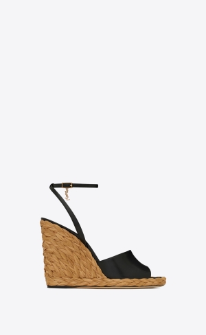 YSL Paloma Wedge Espadrilles In Smooth Leather Noir | AKRDX8162