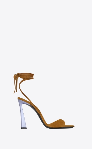 YSL Paz Sandals In Suede And Metallized Leather Land And Lila | LSEIY0362