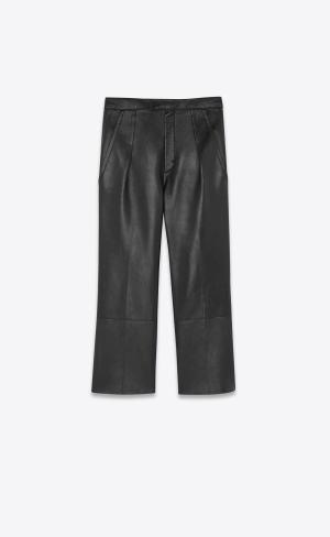 YSL Pleated Pants In Lambskin Noir | FLIEY7481