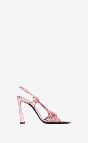 YSL Pool Sandals In Tpu And Metallized Leather Violet, Peach And Rose | ERNKU1376