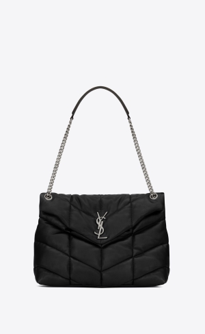 YSL Puffer Medium Chain Bag In Quilted Lambskin Black | JGMRP6519