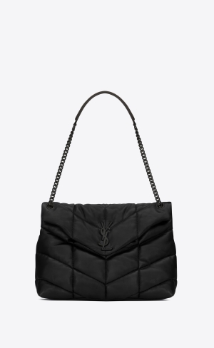 YSL Puffer Medium Chain Bag In Quilted Lambskin Black | YCEVP9613