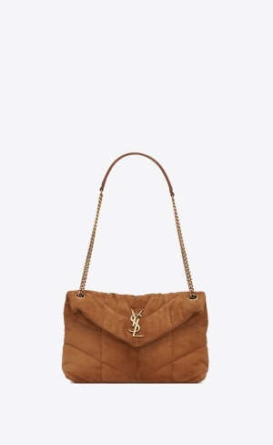 YSL Puffer Small Chain Bag In Quilted Suede Cinnamon | TYLJS4159