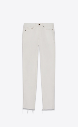 YSL Raw-edge Carrot-fit Jeans In Vintage White Denim Chalk | ILKVN8914