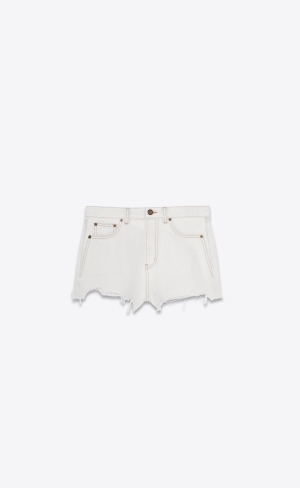 YSL Raw-edge Shorts In Gray Off-white Denim Grey Off White | UZQAD4907