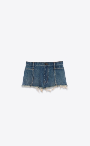 YSL Raw-edge Shorts In Indigo Sky Blue Denim Indigo Sky Blue | UDRFZ9504