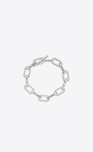 YSL Rhinestone And Oval Link Bracelet In Metal Oxidized Silver | LADGT2680