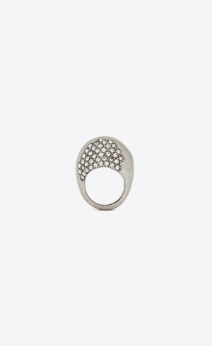 YSL Rhinestone Edge Egg Ring In Metal Palladium And Crystal | CTAXN7564