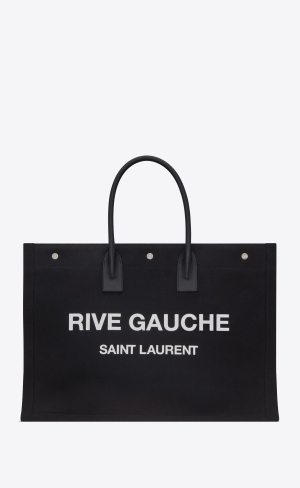 YSL Rive Gauche Large Tote Bag In Printed Canvas And Leather Noir Et Blanc | ZBHAI2357