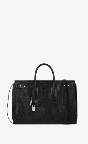 YSL Sac De Jour Large In Crocodile-embossed Leather Black | ZUOVL8756