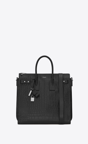 YSL Sac De Jour North/South Tote In Crocodile-embossed Leather Black | BSWPU6832