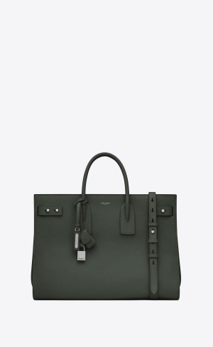 YSL Sac De Jour Thin Large In Grained Leather Dark Green | CWFKV2138