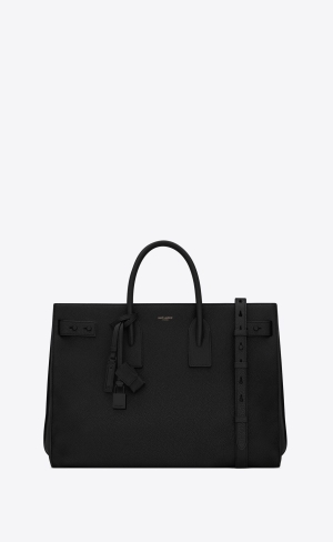 YSL Sac De Jour Thin Large In Grained Leather Black | SNXQI2706