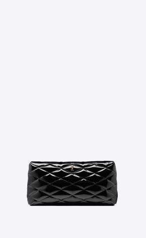 YSL Sade Large Clutch In Patent Canvas Black | MUBXG4053