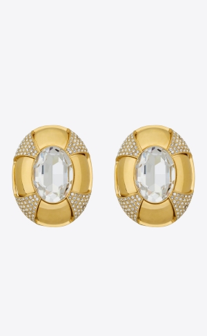 YSL Saharienne Earrings In Metal And Rhinestones Crystal And Gold | EKAHO4356