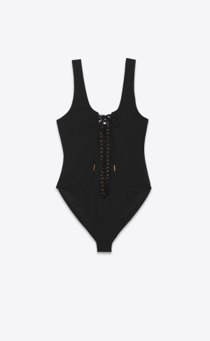 YSL Saharienne One-piece Swimsuit Noir | MVRNG2890