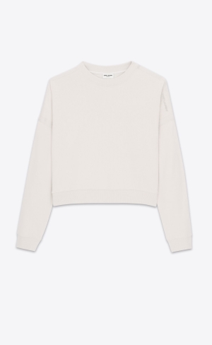 YSL Saint Laurent Cropped Sweatshirt Dirty Ecru | HDJCG6943