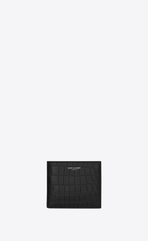 YSL Saint Laurent Paris East/West Wallet With Coin Purse In Crocodile-embossed Leather Black | VFABE1739