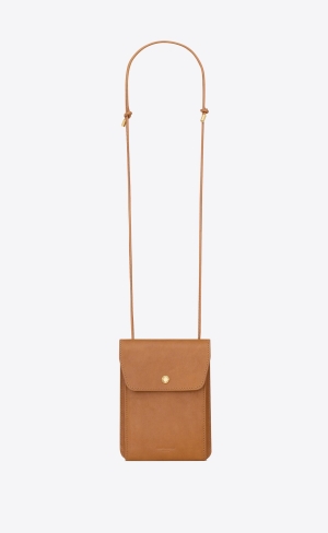 YSL Saint Laurent Paris Flat Pouch In Vegetable-tanned Leather Natural | LICUO7483