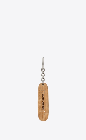 YSL Saint Laurent Skateboard Keyring In Wood Wood | XFPQV7106