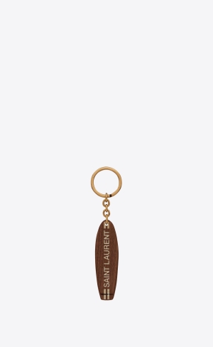 YSL Saint Laurent Surf Keyring In Wood Natural | GFQZT8047