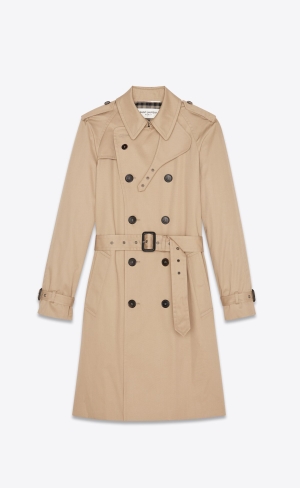 YSL Saint Laurent Trench Coat In Gabardine Sand | MCPAE6270