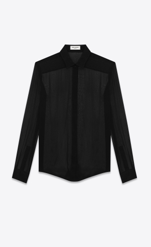 YSL Shirt In Crepe Chiffon Black | JSYWR1450