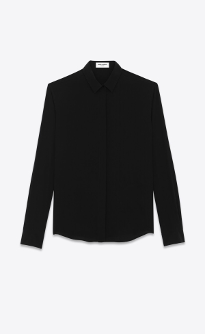 YSL Shirt In Silk Crêpe Black | LCQOZ1279