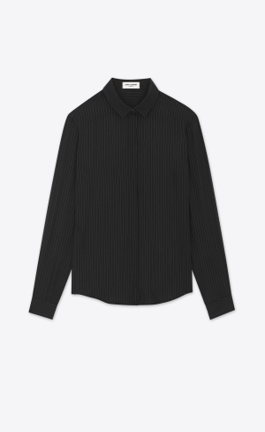 YSL Shirt In Striped Lamé Black | GRPOU8965