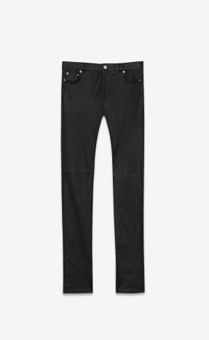 YSL Signature Low Waisted Skinny Jeans In Black Leather Black | YKOST4781