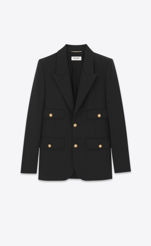 YSL Single-breasted Jacket In Grain De Poudre Black | CEAQO5169