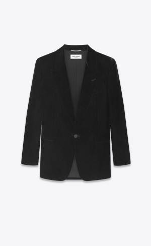 YSL Single-breasted Jacket In Shimmering Velvet Noir Brillant | NSAEQ1056