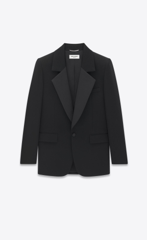 YSL Single-breasted Tuxedo Jacket In Grain De Poudre Black | BNIJT6253