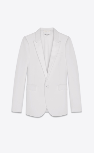 YSL Single-breasted Tuxedo Jacket In Grain De Poudre White | SAIWK1439