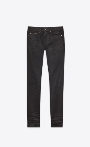 YSL Skinny-fit Jeans In Coated Black Denim Coated Black | PMJIF7406