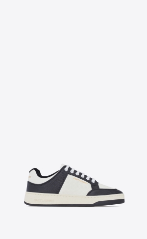 YSL Sl/61 Low-top Sneakers In Smooth And Grained Leather White And Black | GVXBI9267