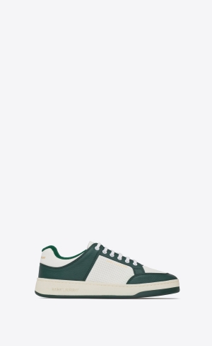 YSL Sl/61 Low-top Sneakers In Smooth And Grained Leather White And Dark Green | IGBDU0312