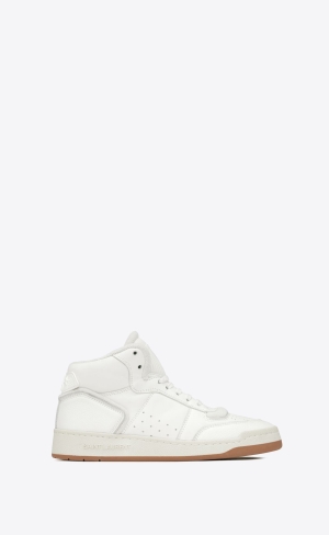 YSL Sl/80 Mid-top Sneakers In Smooth And Grained Leather Blanc | OYFPC1974