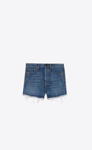 YSL Slim-fit Shorts In Blue Ink Wash Denim Blue Ink Wash | KYANO3482