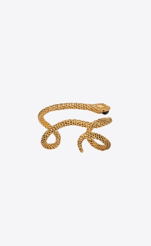 YSL Snake Cuff Bracelet In Metal Aged Brass Gold And Black | XCOWM0284