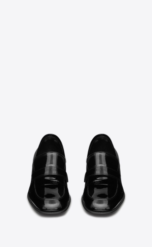 YSL Solferino Penny Slippers In Patent Leather Noir | ZYRVP5713