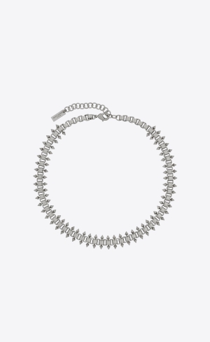 YSL Square And Spikes Short Chain Necklace In Metal Palladium | MRISZ3928