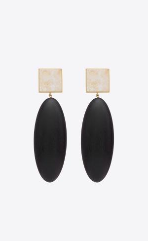 YSL Square Earrings In Bamboo And Metal Black, White And Gold | XJUFO4302