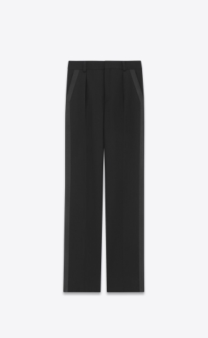 YSL Straight Tuxedo Pants In Grain De Poudre Black | VQNYR1306