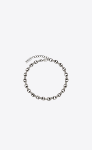 YSL Striated Cable Chain Bracelet In Metal Oxidized Silver | LSXTQ6937