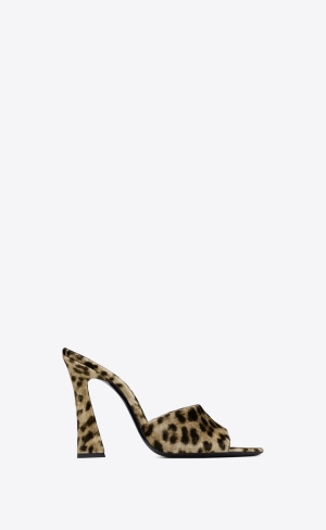 YSL Suite Heeled Mules In Leopard Velvet Natural | CNZDI0489